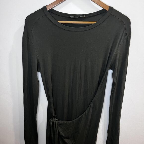 MaxMara Bodywear Wrap Dress Womens Small Olive Jersey Long Sleeve Midi Italy - Picture 2 of 12